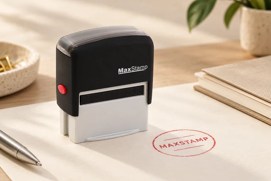 Self-inking stamp with a built-in ink pad